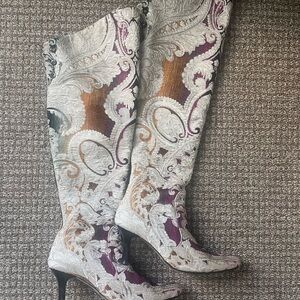 Elegant Paisley Knee-High Boots